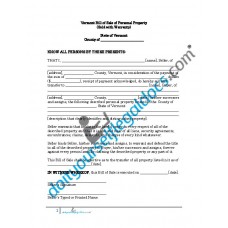 Bill of Sale of Personal Property - Vermont (Warranty)